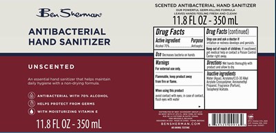 Label Image (Ben Sherman Hand Sanitizer Unscented 70vv 350 mL)